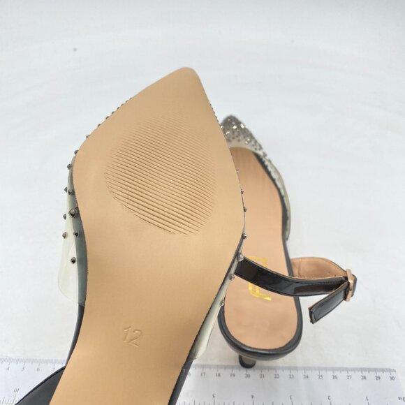 FSJ Black Crystal Clear Rhinestones Low Heel Sandals Slingback Wedding Shoes - Picture 6 of 8